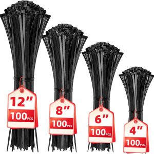 Black Assorted Cable Zip Ties 400 Pack